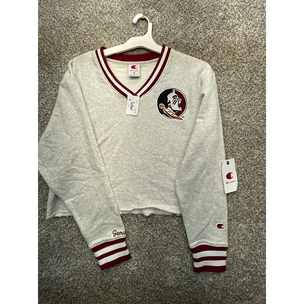 Champion Florida State Seminoles Sweatshirt Women M Grey NEW V-Neck Cropped